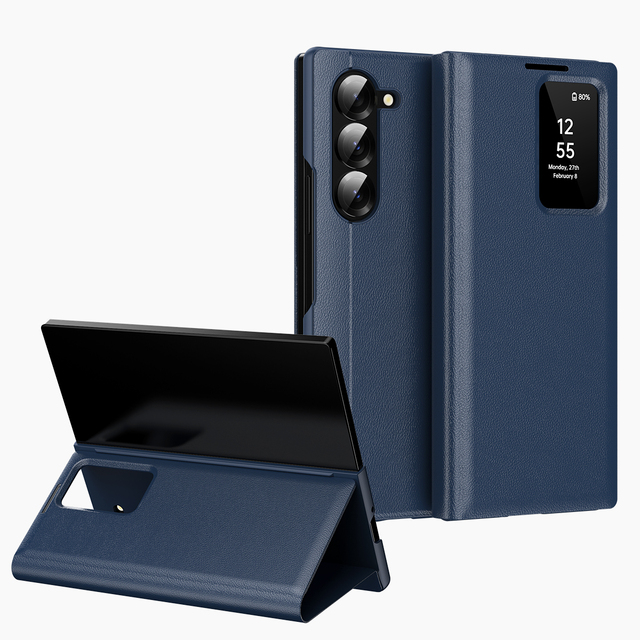 Luxury Intelligent Window Phone Cover for Samsung Z Fold 6 Shockproof Card Slot Leather Phone Case for Samsung Z Fold 5 6 7 8
