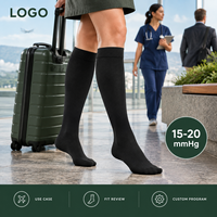 Chaussettes de compression pour mollets, à compression graduée 15-20 mmHg, noires, hauteur genou, avec manchette souple et large, pointe plate plus large, conformes à la tableau de mesure, vérifiées