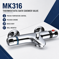 Robinet thermostatique mural en laiton MK316 pour bain et douche, finition chrome poli, mitigeur de contrôle de température