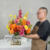 Arrangement floral artisanal réaliste DKB, pivoine orange et rose jaune, décoration de table pour événements, boule de fleurs