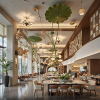 Set Perabot Restoran Hotel Kayu Logam Besi Meja Resepsionis Lemari Pajangan Desain Interior Solusi Proyek Satu Atap