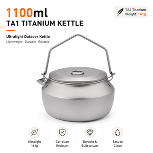 Popular 1100ml Pure Titanium Camping Kettle Bail Handle <b>Portable</b> Outdoor Tea Pot Ultralight Hanging Boiling Water Coffee Pot - Product Image 1