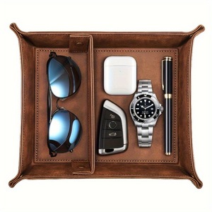 Plateaux de rangement en cuir amovibles en gros, plateau EDC en cuir pour table de chevet, plateau de valet pour homme, organisateur de bureau en gros - Product Image 1