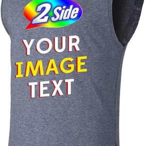 T-shirts formels sans manches en coton tricoté 100 % teint sur mesure, avec impression de votre design/image sur le devant, respirants, pour la gym - Product Image 6