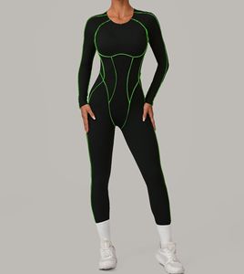 Entraînement Gym Fitness combinaison femmes Aactivewear ensembles de sport à manches longues bloc de couleur dos nu body une pièce Gym Catsuit - Product Image 2