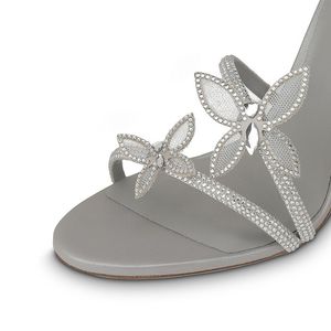 Tacones de aguja sexys con punta cuadrada y decoración floral para mujer - Product Image 4