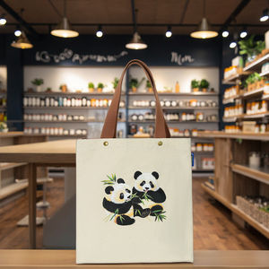 귀여운 팬더 자수 사용자 정의 모양 캔버스 접이식 쇼핑 토트 숄더 백 사용자 정의 인쇄 로고 - Product Image 4
