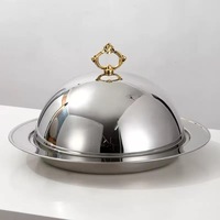Plateau de service en acier inoxydable doré pour hôtel, fête, sécurité, passage, steak, plat, couvercle avec couvercle, doré, restaurant, table, couvre-plats