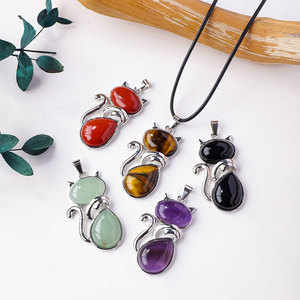 Colgante de Gato de <span class=keywords><strong>Piedra</strong></span> Semipreciosa de Cristal Natural al por Mayor, Collar de Joyería Sencilla, Artesanía de Cristal - Product Image 3