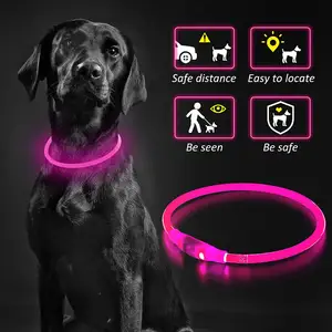 Dog Accessories Waterproof Pet Flashing Light Up Dog Collar USB Rechargeable Night Safety Luminous Glowing Led Dog Collar