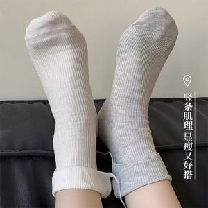 Cotton Crew <b>Socks</b> With Bow Light Gray Mid Calf For Women Breathable Sweat Absorbing Odor Resistant Youth Style - Product Image 2