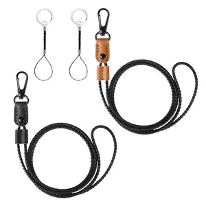 Hot Sale Neck Leather Lanyard Adjustable Length Long Badge Lanyards for ID Card Badges Holder Keys
