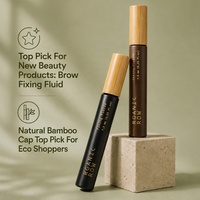 Botol Maskara Alis Kosong YAN Packaging 10ml, Tabung Cairan Pengatur Alis Kaca Hijau Doff dengan Tutup Bambu Ramah Lingkungan, Mewah dan Bulat