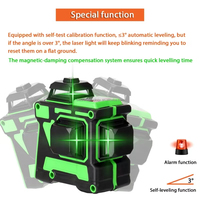 Niveau laser rotatif 3D 12 lignes à faisceau vert, rechargeable, batterie lithium, mode impulsion, 360 degrés, pour projets industriels et bricolage