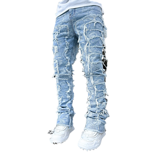 Commercio all'ingrosso marchi di Oem Casual Urban Flair OEM personalizzati a <span class=keywords><strong>gamba</strong></span> <span class=keywords><strong>larga</strong></span> <span class=keywords><strong>Jeans</strong></span> da <span class=keywords><strong>uomo</strong></span> larghi con stampa pantaloni impilati <span class=keywords><strong>Jeans</strong></span> - Product Image 4