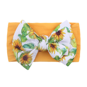 I-0538 Wholesale <b>Baby</b> Hairband <b>Girls</b> Sweet Floral Printed Hair Accessories Stretchy Nylon <b>Bow</b> Turban Headband Knit Wide Headband - Product Image 4