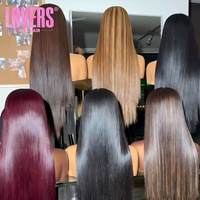 Peluca frontal con cierre de encaje HD sin pegamento, color marrón ombré con rubio miel, cabello humano original vietnamita virgen SDD liso.