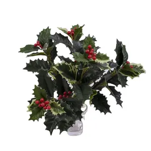 Nouvelle Conception Guirlande Décorative Artificielle <span class=keywords><strong>de</strong></span> Fleurs <span class=keywords><strong>de</strong></span> <span class=keywords><strong>Houx</strong></span> avec Fruits Rouges, Éclairée par LED, Résistante aux UV, Écologique, pour Remise <span class=keywords><strong>de</strong></span> Diplôme et Fête des Pères - Product Image 1