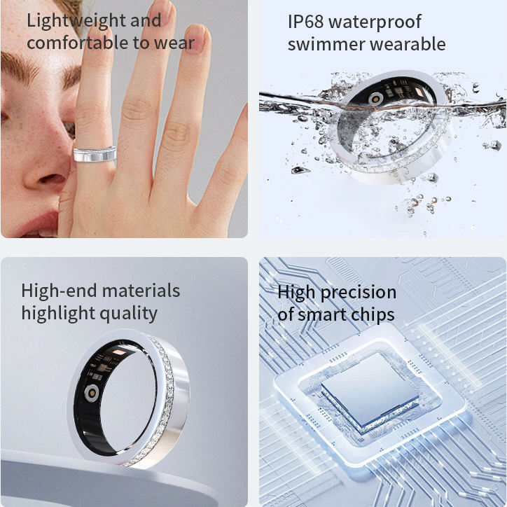 New Diamond Smart Ring Health Monitor IP68 Waterproof Heart Rate Blood ...