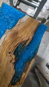 High-End Blue <b>Epoxy</b> <b>Resin</b> Dining <b>Table</b> – Solid Wood Luxury Furniture with Modern Metal Legs - Product Image 6