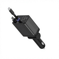Pengisi Daya Mobil GaN Daya Tinggi 65W Port USB-A/Tipe-C Kabel Multi-port yang Dapat Ditarik Pengisian Cepat Kompatibilitas Penuh Android/iOS