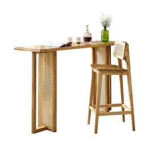Mesa de Bar de ratán de madera maciza minimalista moderna escandinava hoteles B & Bs restaurantes cafeterías Sabi Wabi High Bartable Pub mesas altas - Product Image 2