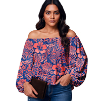 Haut pour femme à imprimé floral personnalisé, motif tribal hawaïen, manches bouffantes samoanes, style polynésien, épaules tombantes