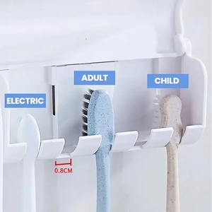 Set Dispenser Automatico per <span class=keywords><strong>Dentifricio</strong></span> e <span class=keywords><strong>Porta</strong></span> Spazzolini a 5 Scomparti, Supporto da Parete in Plastica per Bagno - Product Image 4