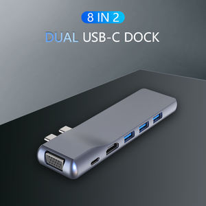 Vente chaude 8-en-2 double <span class=keywords><strong>USB</strong></span>-<span class=keywords><strong>C</strong></span> Hub <span class=keywords><strong>Dock</strong></span> 4K pour HDMI VGA PD 100W 3.0 SD/TF lecteur de carte en alliage d'aluminium MacBook <span class=keywords><strong>Pro</strong></span>/Air Windows - Product Image 2