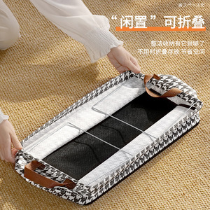 Houndstooth Fabric Storage <b>Box</b> Rectangle <b>Foldable</b> Stackable Clothing Organizer For Wardrobe Home Use - Product Image 4