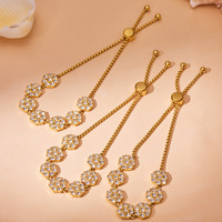 Bracelet unisexe tendance Mili, style Instagram européen et américain, rétractable, en acier inoxydable plaqué or 18 carats avec fleur en zircon, idéal comme cadeau