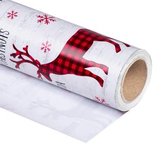 Custom Christmas Reindeer Snowflake Pattern Gift <b>Wrap</b> <b>Paper</b> <b>Roll</b> 100GSM Coated Specialty <b>Paper</b> Eco-Friendly Digital Printing - Product Image 1