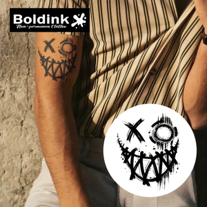 Tatuaggio semipermanente Boldink Black Smile Face Graffiti per arte corporea, impermeabile, a lunga durata (2 settimane), con inchiostro a base di erbe, adesivo. - Product Image 2