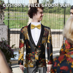 Costume de Mariage Homme sur Mesure 3 Pièces en Velours Côtelé Respirant, Style Business Décontracté, Double Boutonnage, Col en V, pour Marié - Product Image 2