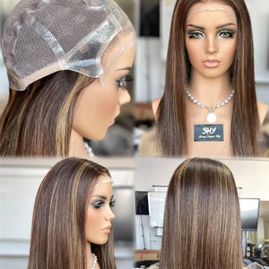 SHY Factory Customized Virgin Straight <b>Full</b> <b>Lace</b> Medical <b>Wigs</b> Brown Highlight Thin Skin <b>Lace</b> Glueless <b>Wig</b> for Cancer Patients - Product Image 1