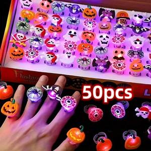 50 cái/hộp đèn LED Halloween Vòng ánh sáng lên bí ngô sọ bên nhẫn Quà Tặng bên kỳ nghỉ trang trí nhà kinh dị Prop Nguồn cung cấp - Product Image 1