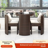 Design moderne trois pièces balcon petite table ensemble de chaises patio extérieur loisirs stockage rotin chaise métal bois matériel meubles