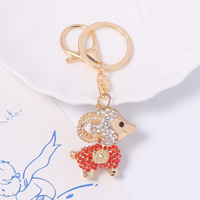 Adorable porte-clés 3D en alliage de zinc avec strass étincelants, breloque chèvre ou breloque mouton pour sac à dos, accessoires de décoration quotidienne
