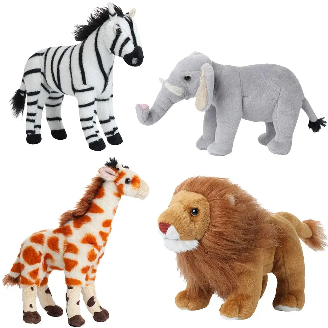 Set Mainan Hewan Safari Kustom Boneka Binatang Hutan Singa Liar Gajah Zebra dan Jerapah Mainan Boneka Binatang