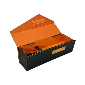 Caja de vino negro de lujo con logotipo personalizado al por mayor, caja de vino de alta calidad para regalo