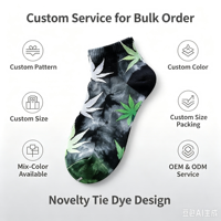 Chaussettes basses unisexes en coton tie-dye à motif feuille, fantaisie urbaine, personnalisables OEM avec logo, vente en gros