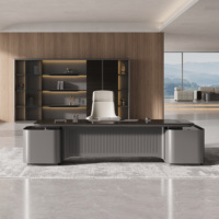 Bureau de direction moderne en bois massif, table de PDG de luxe, bureau de patron minimaliste avec pieds en métal pour le bureau du directeur