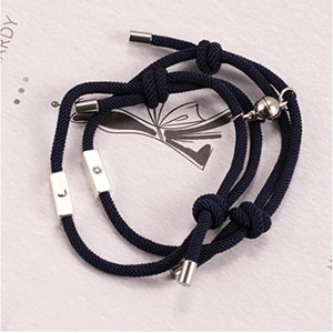 Unisex Bracelet Sun And Moon Design <b>Black</b> Cord With Silver Charm Gift For Summer Fashion <b>String</b> Bracelets - Product Image 3