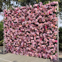 Décorations de mariage A25 Panneaux muraux de fleurs blanches, roses, violettes 5D personnalisés 8 pieds X 8 pieds Toile de fond murale de fleurs artificielles en soie