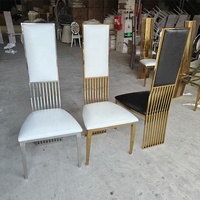 Chaise de banquet moderne de luxe en acier inoxydable doré, durable, à dossier haut, empilable, portable, pour extérieur, salon, appartement, mariage