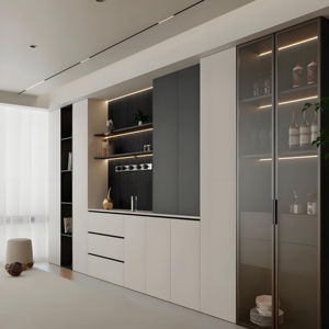 Mueble de Madera Maciza para Exhibición de Vinos Personalizado para el Hogar con Vidrio para Sala de Estar y Comedor - Product Image 1