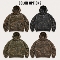 Sweat à capuche court surdimensionné pour homme, style streetwear Y2K personnalisé, effet vieilli, délavé, camouflage Real Tree, en coton lourd 100%