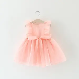 녹색 수평선 활과 레이스 아이 캐주얼 그린 핑크 아기 의류 Tulle 쉬폰 공주 유아 의류 소녀 유아 드레스