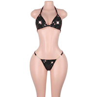 Ensemble de bikinis deux pièces attrayant à pois et paillettes, avec soutien-gorge et string à lacets, dos ouvert, pour adultes, style 'Bottle Girl' et Rave