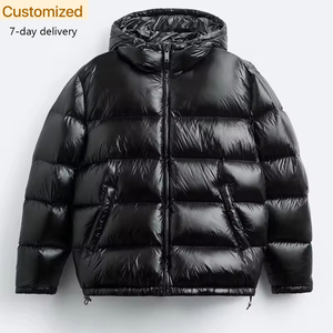 Chaqueta de Invierno Impermeable para Hombre, de Alta Calidad, con <span class=keywords><strong>Capucha</strong></span>, Logotipo Personalizado, Estilo Urbano, Negra, con Cierre de Cremallera a Prueba de Viento - Product Image 1